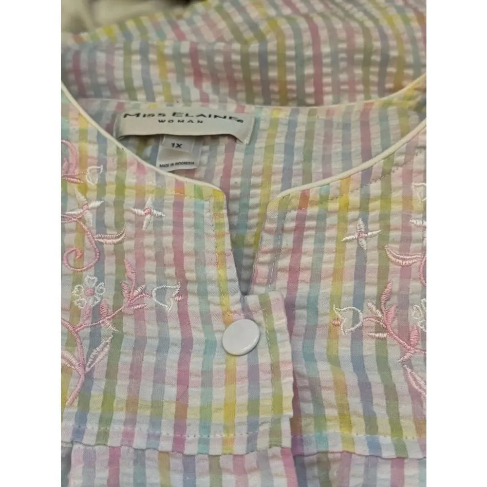 Miss Elaine seersucker snap-front robe, housecoat Sz 1X